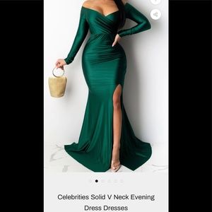 She Dazzle Emerald Celebrities Solid V Neck Evening Gown Size: XL